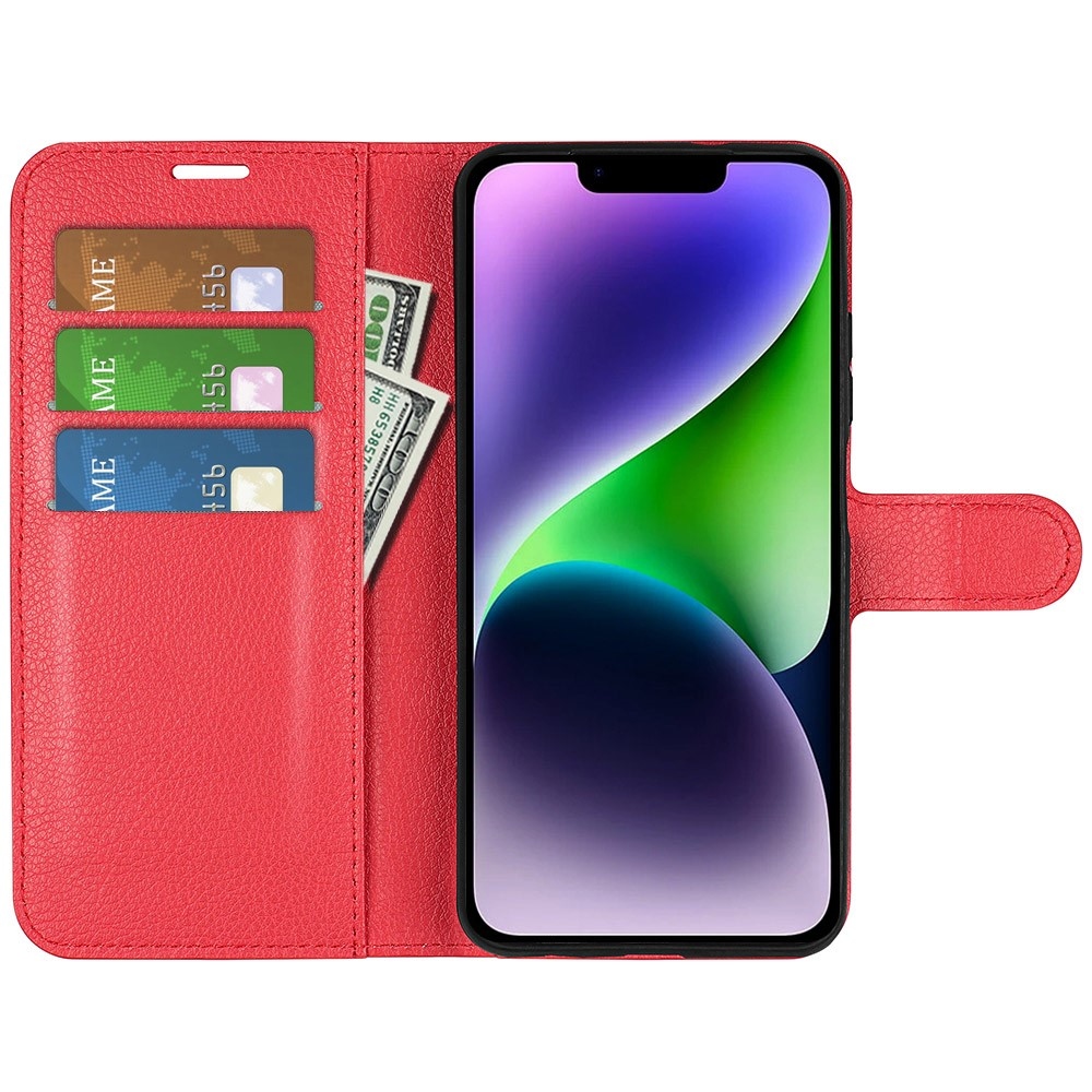 Litchi könyvtáska iPhone 15 Plus készülékhez - piros