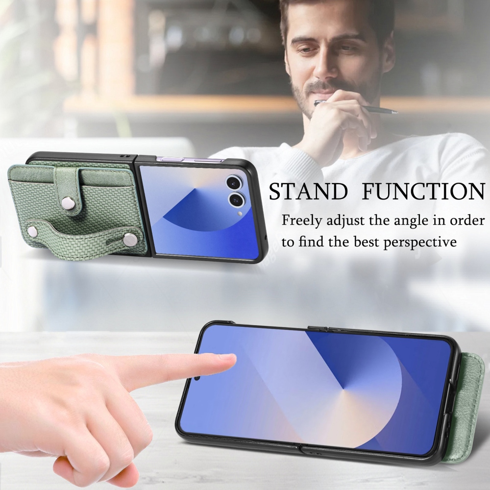 Műanyag borítás műbőrrel a Samsung Galaxy Z Flip7 5G készülékre - zöld színű