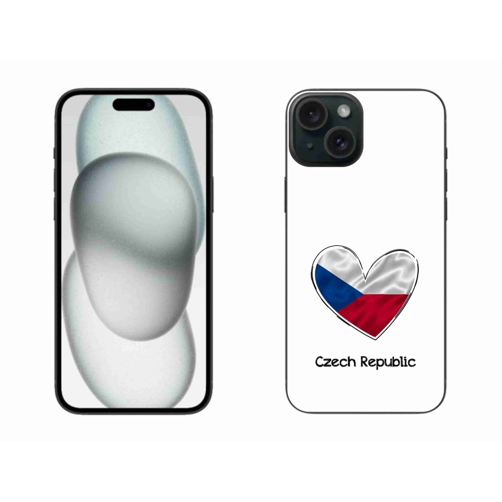 Zselés borítás mmCase iPhone 15 Plus készülékhez - zászló szív fehér háttérrel