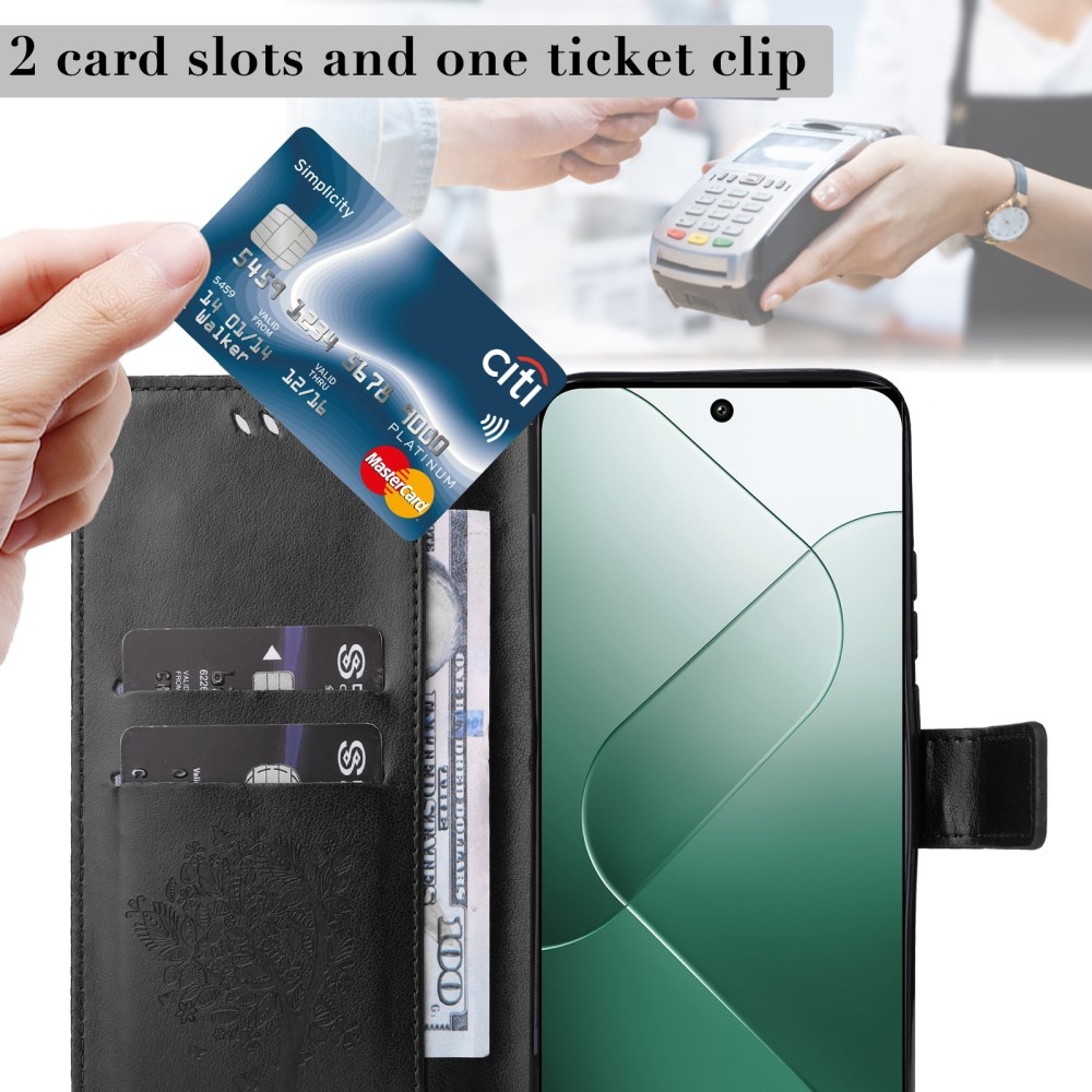 Fák könyv tok Xiaomi 14 - fekete