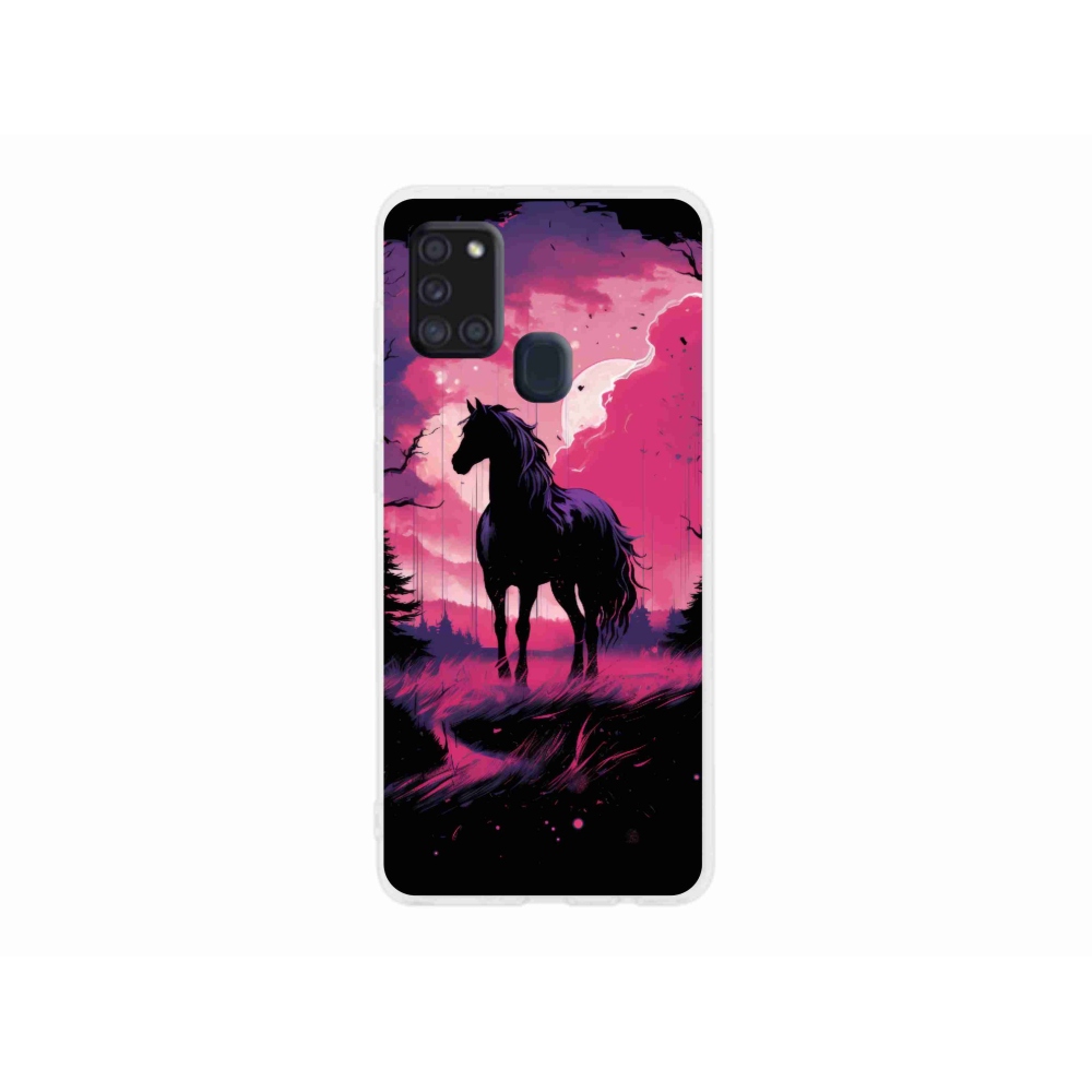 Zselés borítás mmCase Samsung Galaxy A21s készülékhez - fekete rajzfilm ló 1