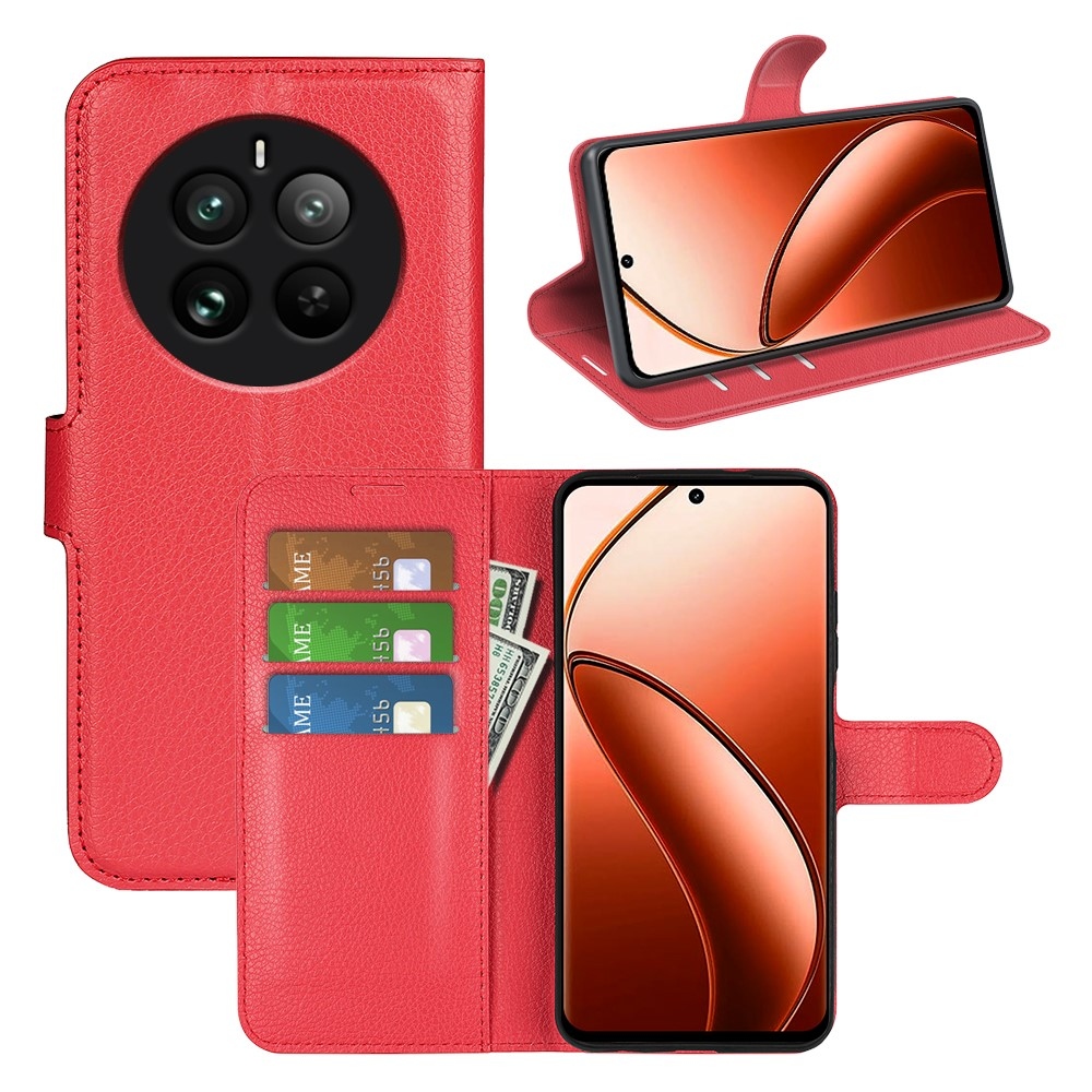 Litchi könyvtáska a Realme 12 Pro 5G/12 Pro+ 5G 12 Pro+ 5G készülékhez - piros