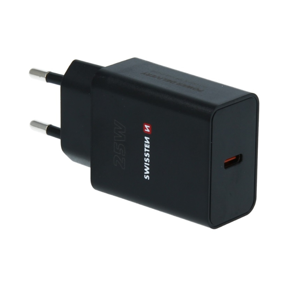 Swissten Power Adapter PD 25W iPhone és Samsung készülékhez (ECO csomag) - fekete