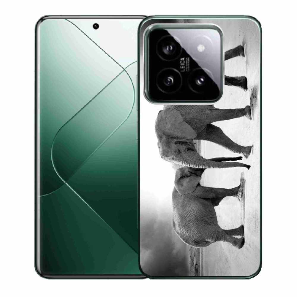 Gél borító mmCase a Xiaomi 14-hez - fekete és fehér elefántok