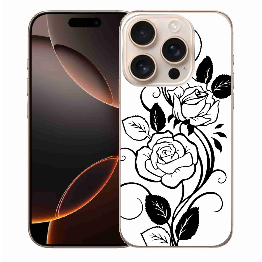 Zselés borítás mmCase iPhone 16 Pro Max készülékhez - fekete és fehér rózsa