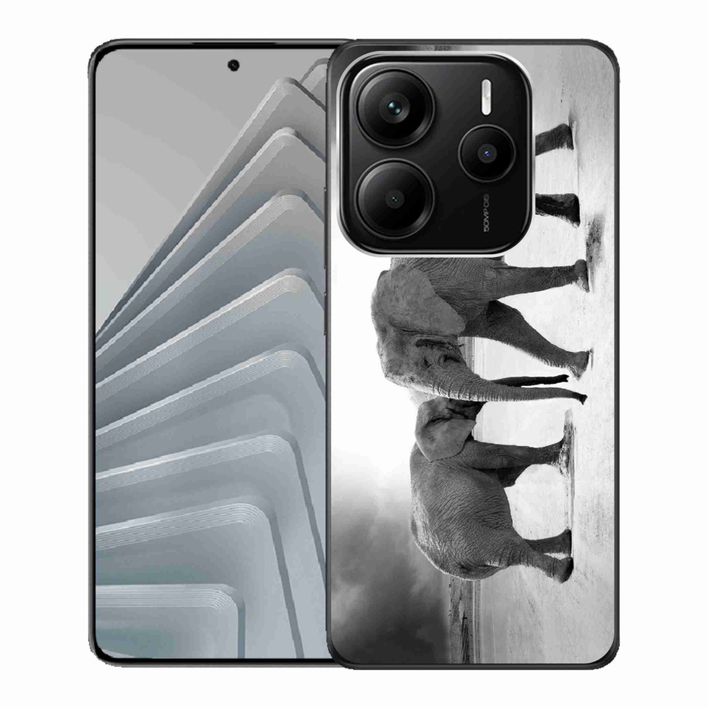 Gél borítás mmCase a Xiaomi Redmi Note 14 5G-hez - fekete és fehér elefántok