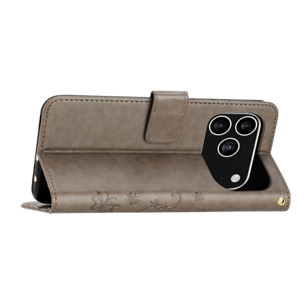 Virágok könyvtáska iPhone 17 Pro készülékhez - szürke