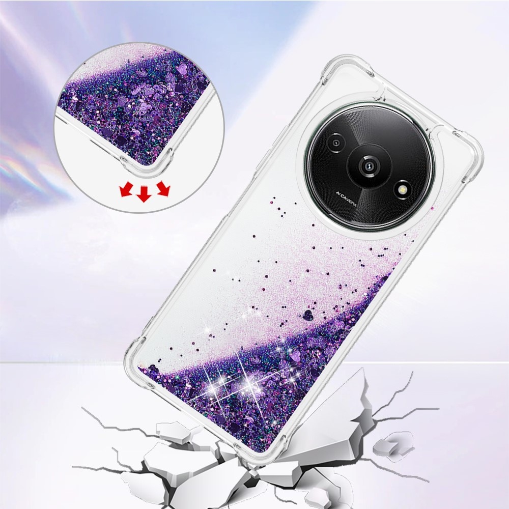 Glitter zselés homokóra tok Xiaomi Redmi A3-hoz - sötét lila/szív