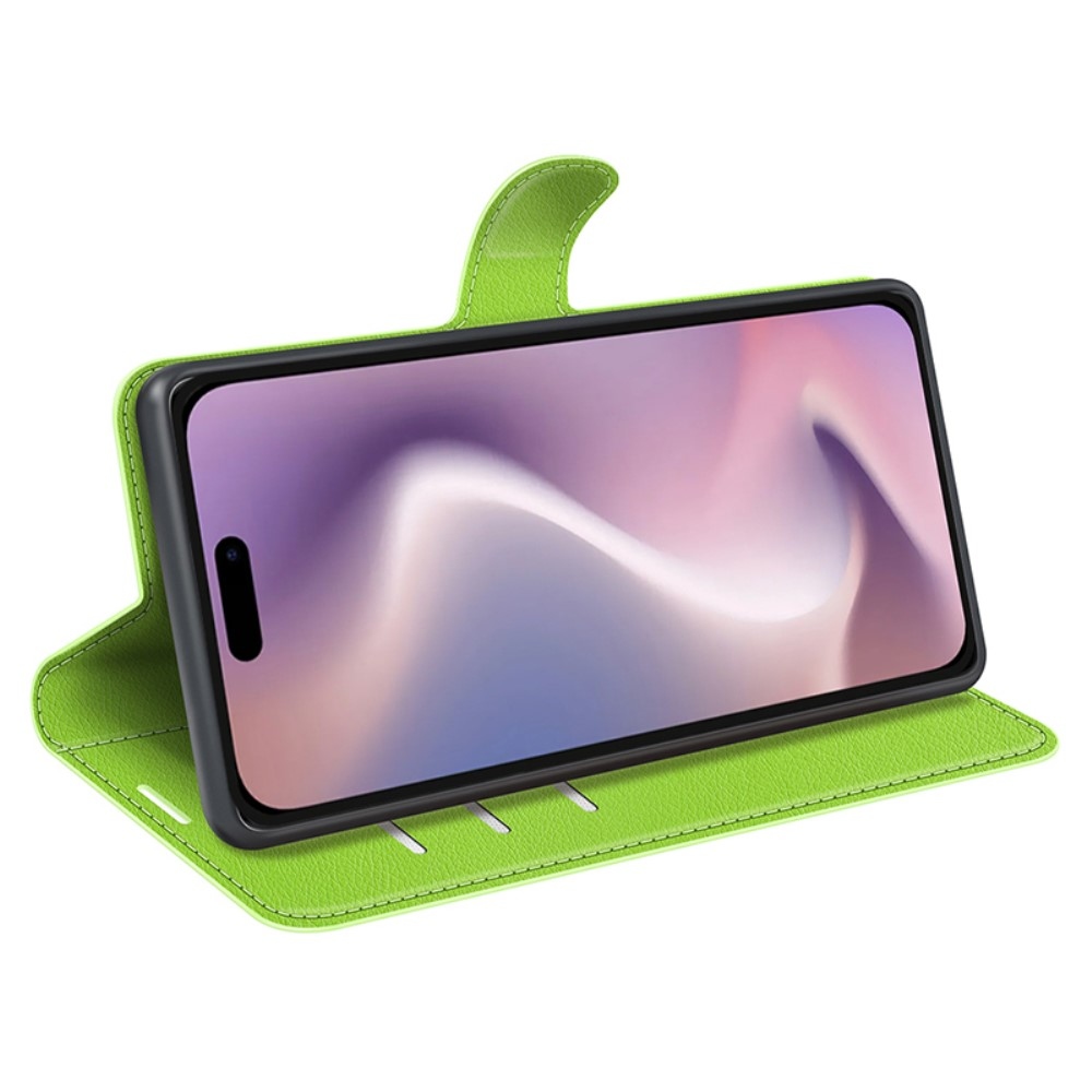 Litchi könyvtáska iPhone 16 Pro készülékhez - zöld