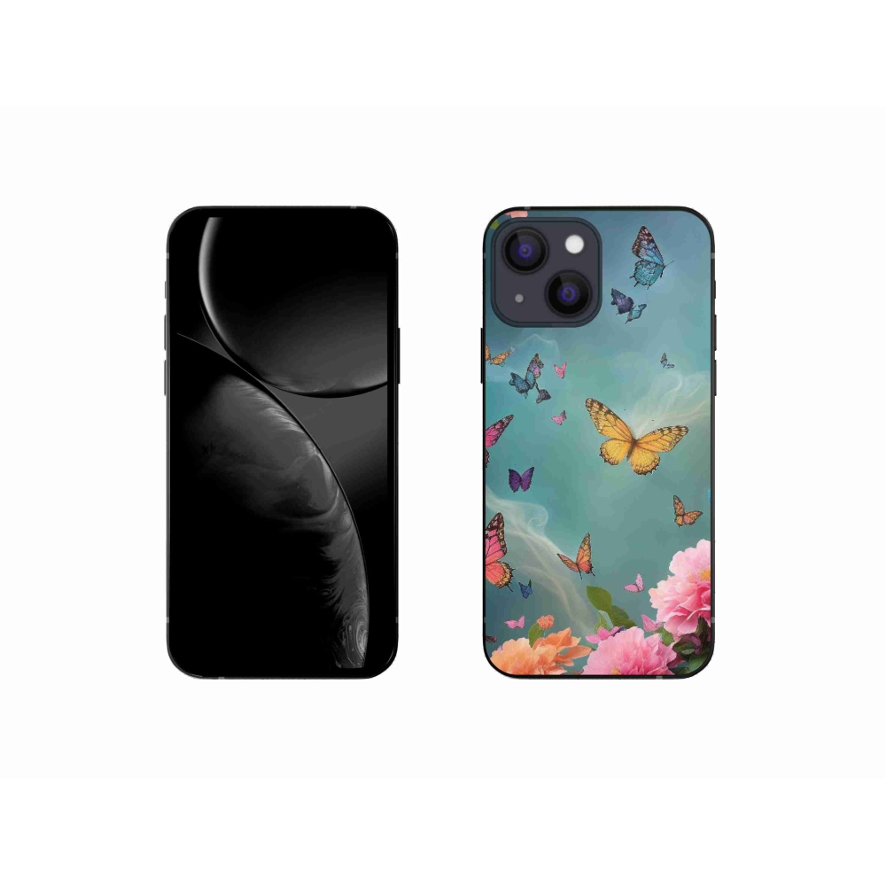 Gél borítás mmCase iPhone 13 mini készülékhez - színes virágok és pillangók
