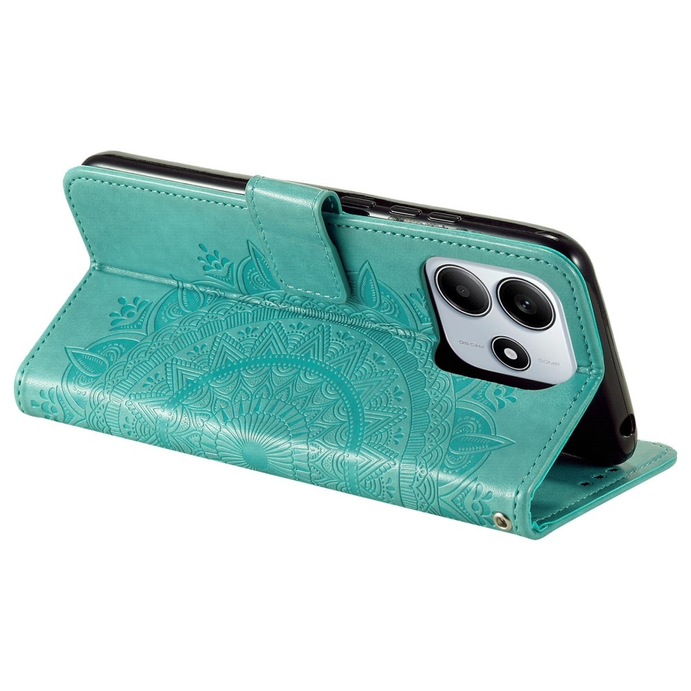 Mandala könyv tok a Xiaomi Redmi Note 14 5G-hez - teal színű