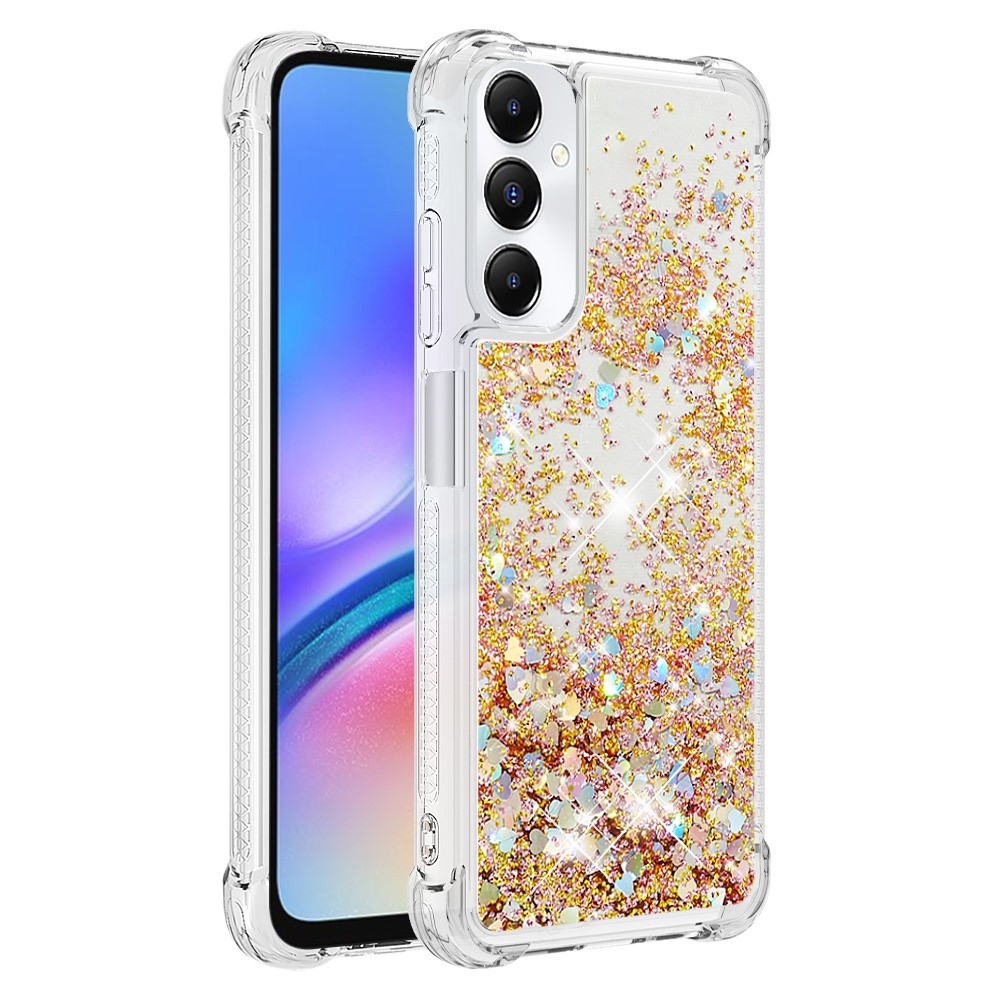Glitter zselés homokóra tok Samsung Galaxy A05s készülékhez - arany/szív