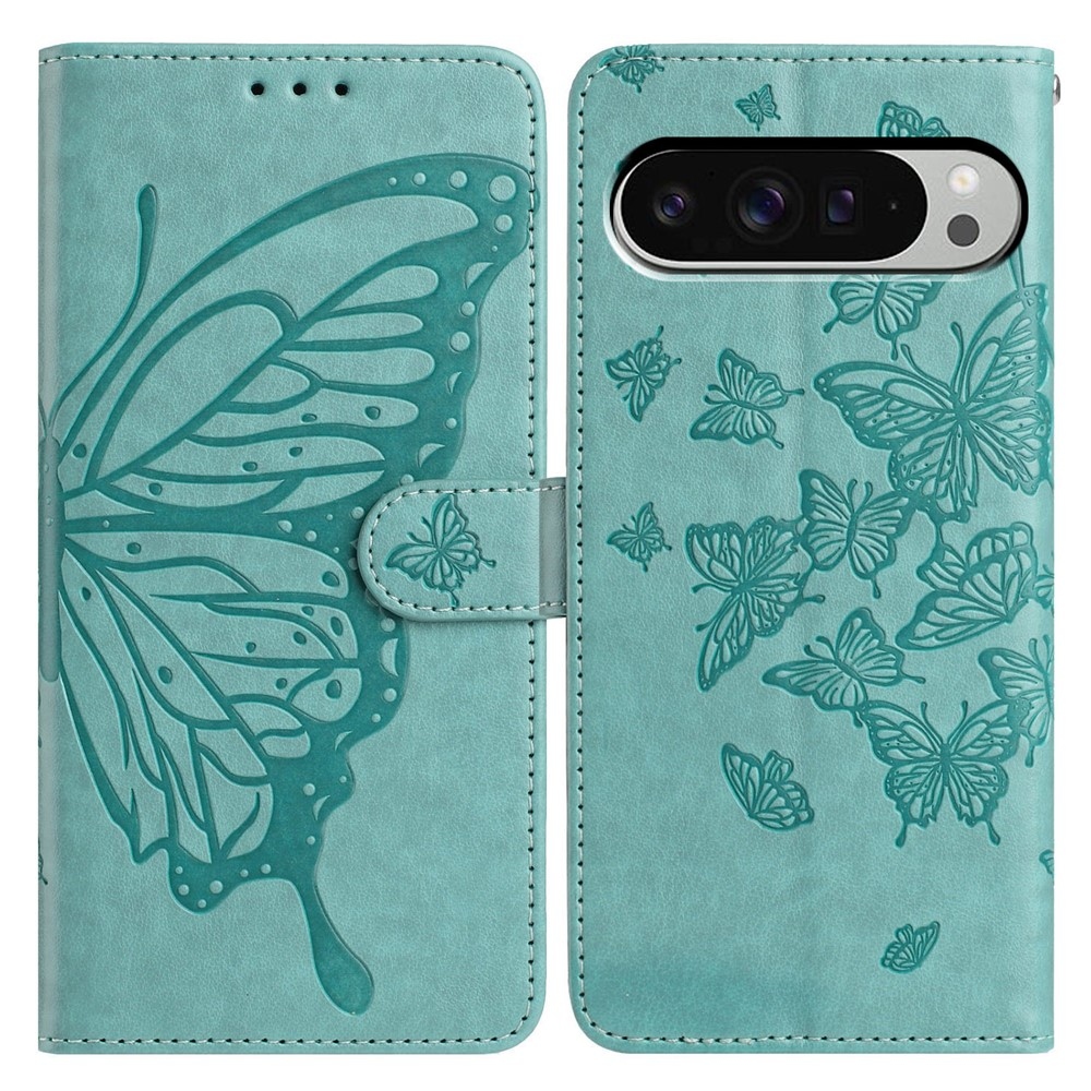 Virágos pillangó könyvtáska Google Pixel 10 Pro XL/Pixel 9 Pro XL - teal színű
