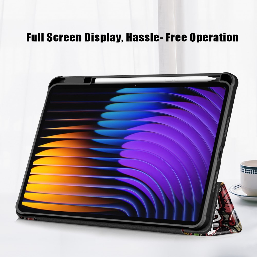 Mintás intelligens pozicionáló tok átlátszó hátlappal Xiaomi Pad 7/7 Pro tablethez - graffiti