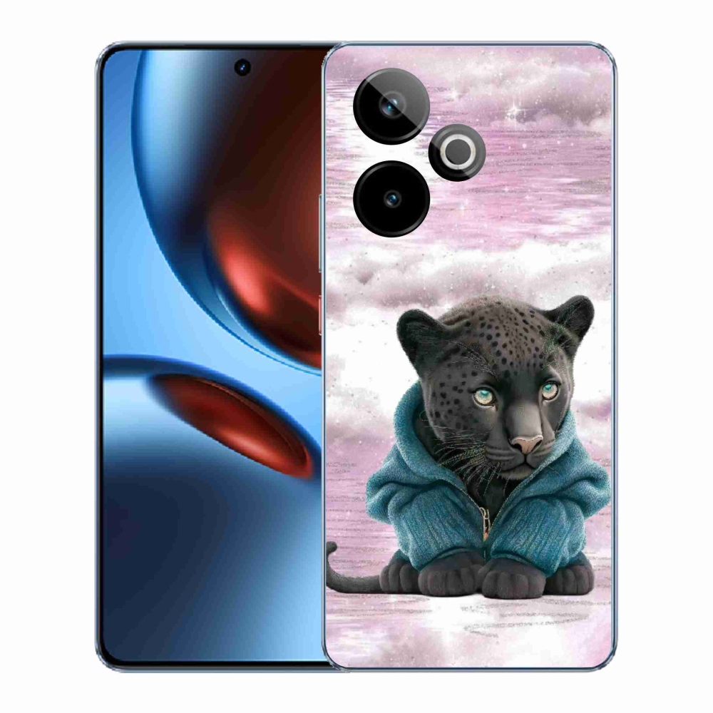 Rugalmas zselés tok mmCase képpel a Realme GT 7 5G/GT 7T 5G számára - fekete párduc pulóverben