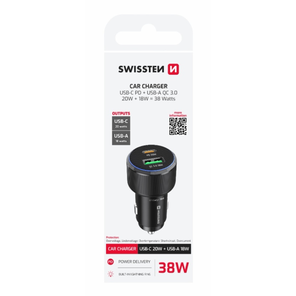 Swissten CL adapter USB-C PD + USB-A, 38W - Fekete