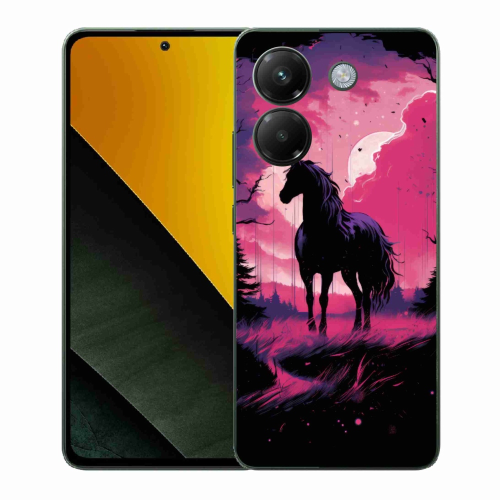 Gél borítás mmCase a Xiaomi Poco M7 Pro 5G-hez - fekete rajzfilm ló 1