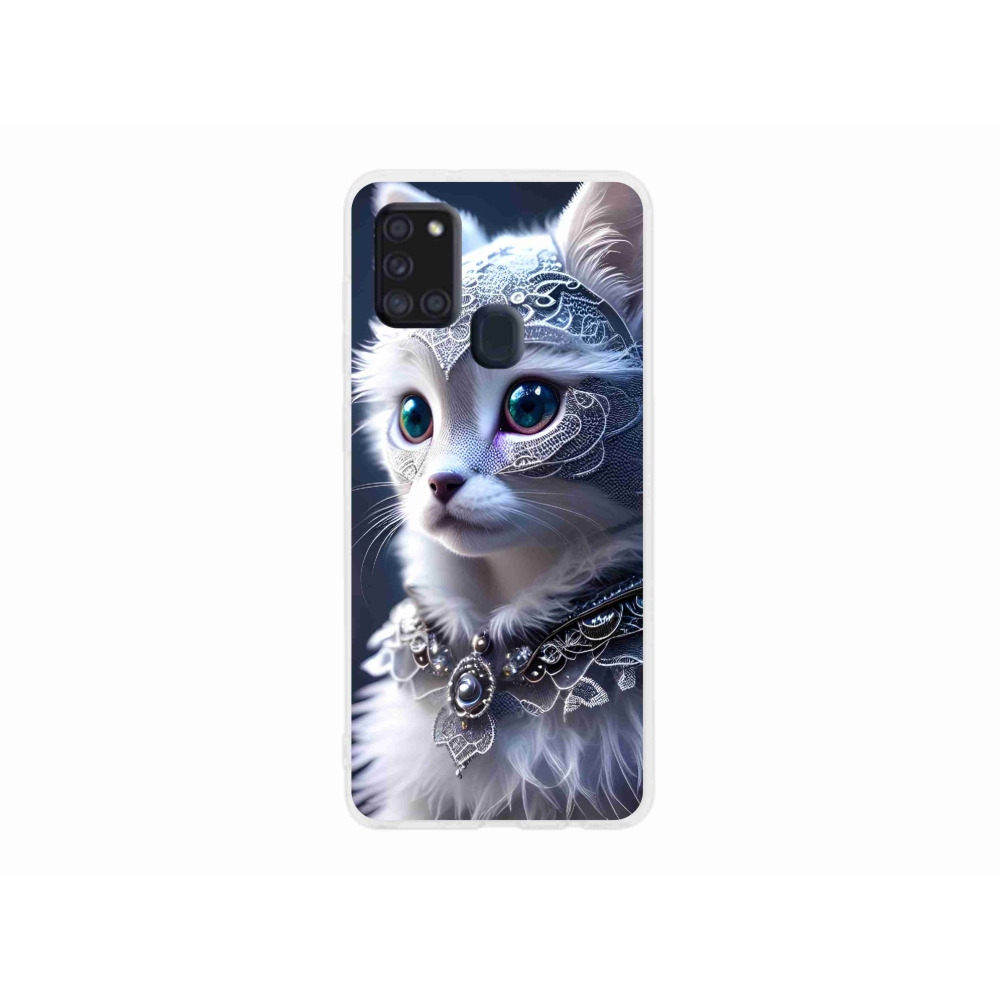 Zselés borítás mmCase Samsung Galaxy A21s készülékhez - fehér macska