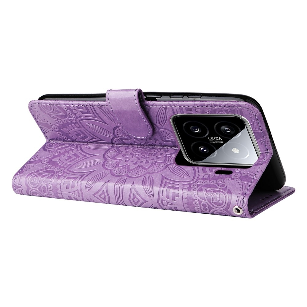 Napraforgó könyv tok a Xiaomi 15-öshöz - lila