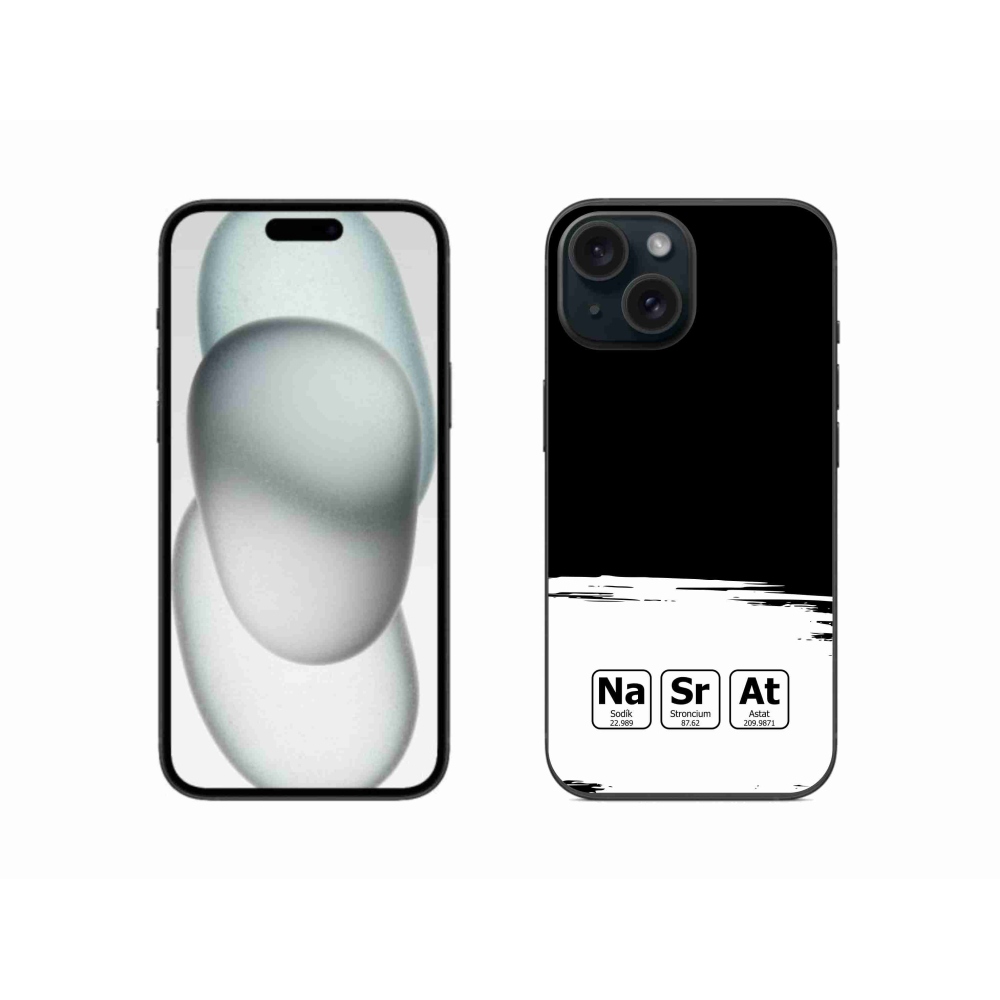 Gél borító mmCase iPhone 15-hez - kémiai elemek fehér és fekete háttérrel