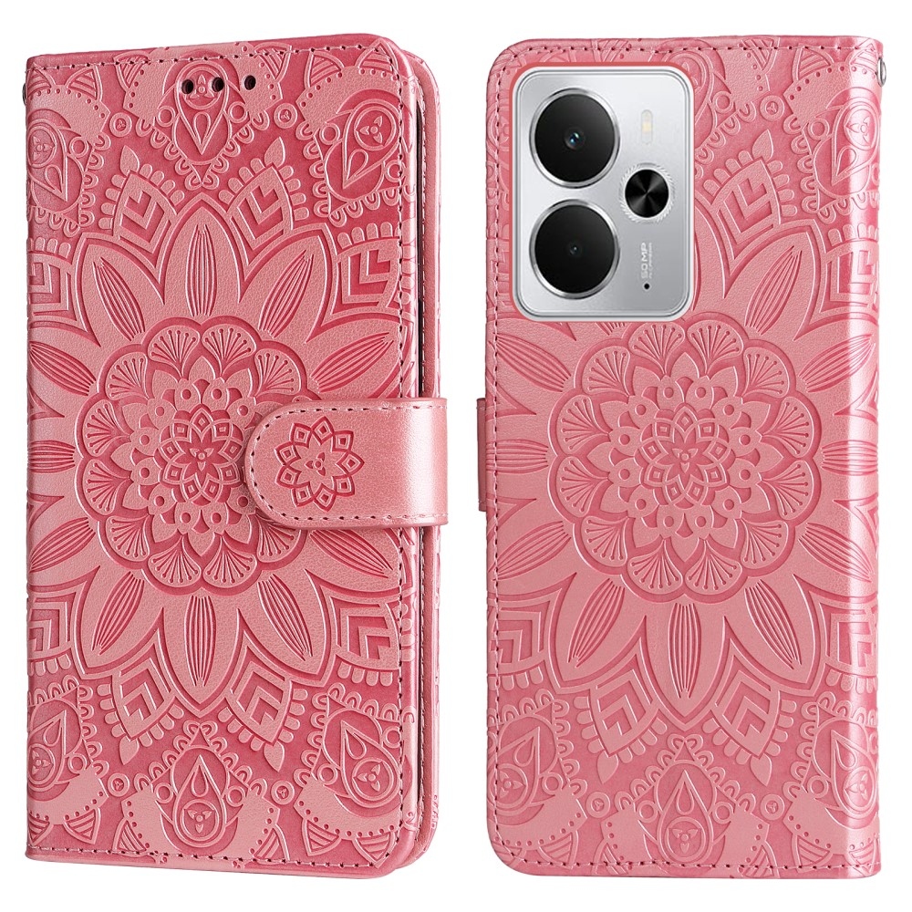 Napraforgó könyvtáska a Realme 14 5G készülékhez - rózsaszín