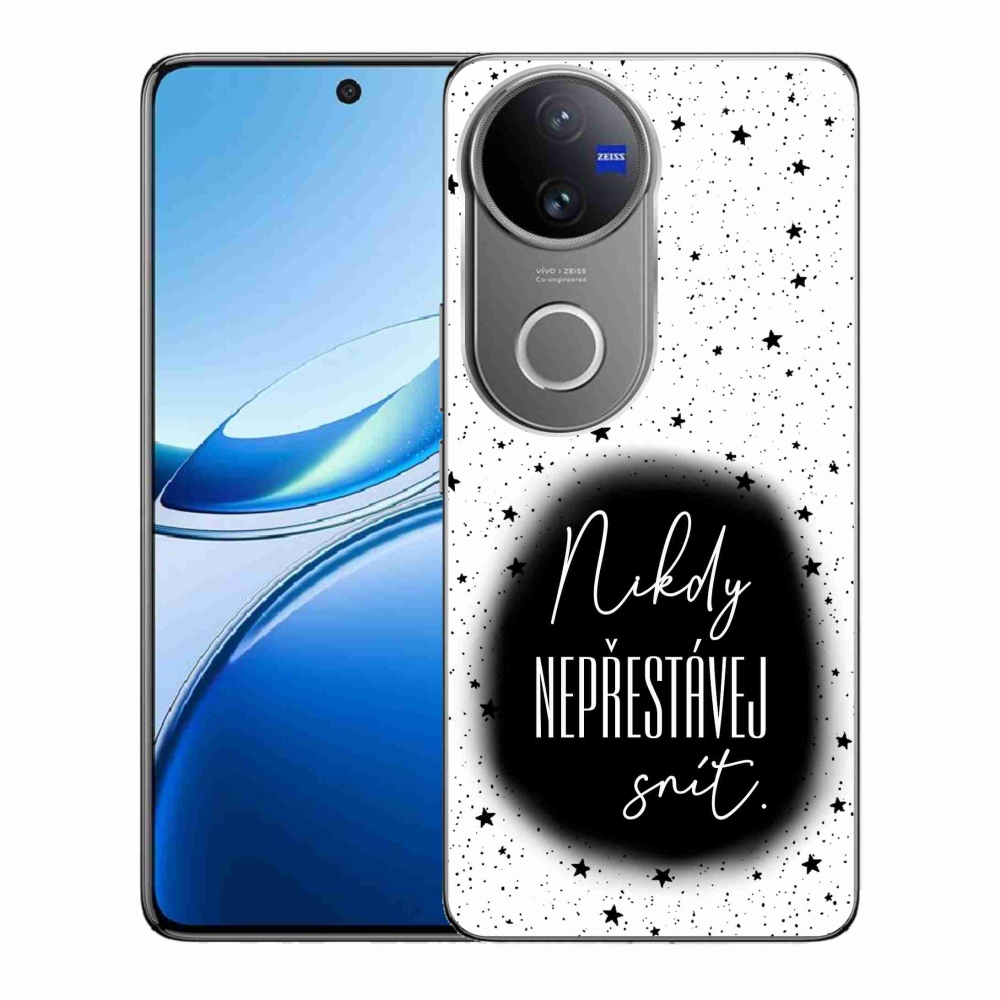 Zselés borítás mmCase a Vivo V50 5G-n - idézet 1 fekete-fehér háttérrel