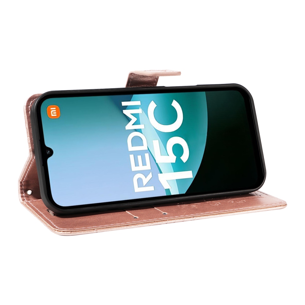 Nagy pillangó könyv tok Xiaomi Redmi 15C 4G/5G (173mm) - rózsaarany