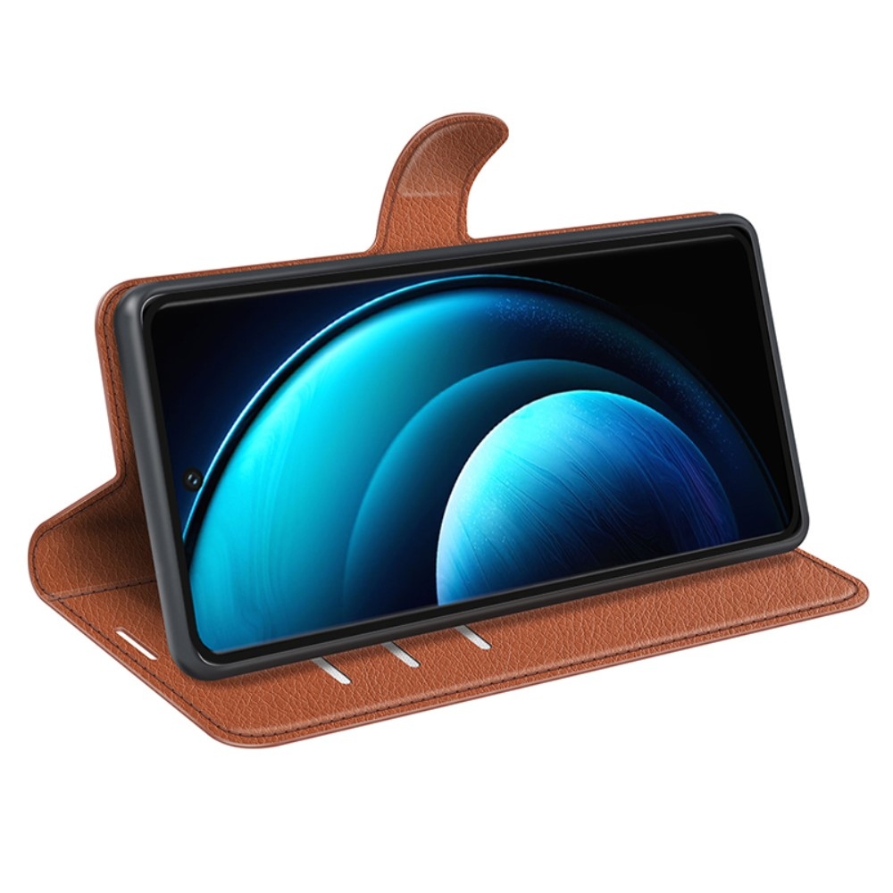 Litchi könyv tok a Vivo X100 Pro 5G-hez - barna színű