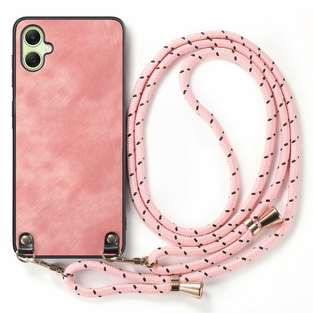 Retro zselés tok zsinórral és műbőrrel Samsung Galaxy A06 4G készülékhez - rózsaszínű