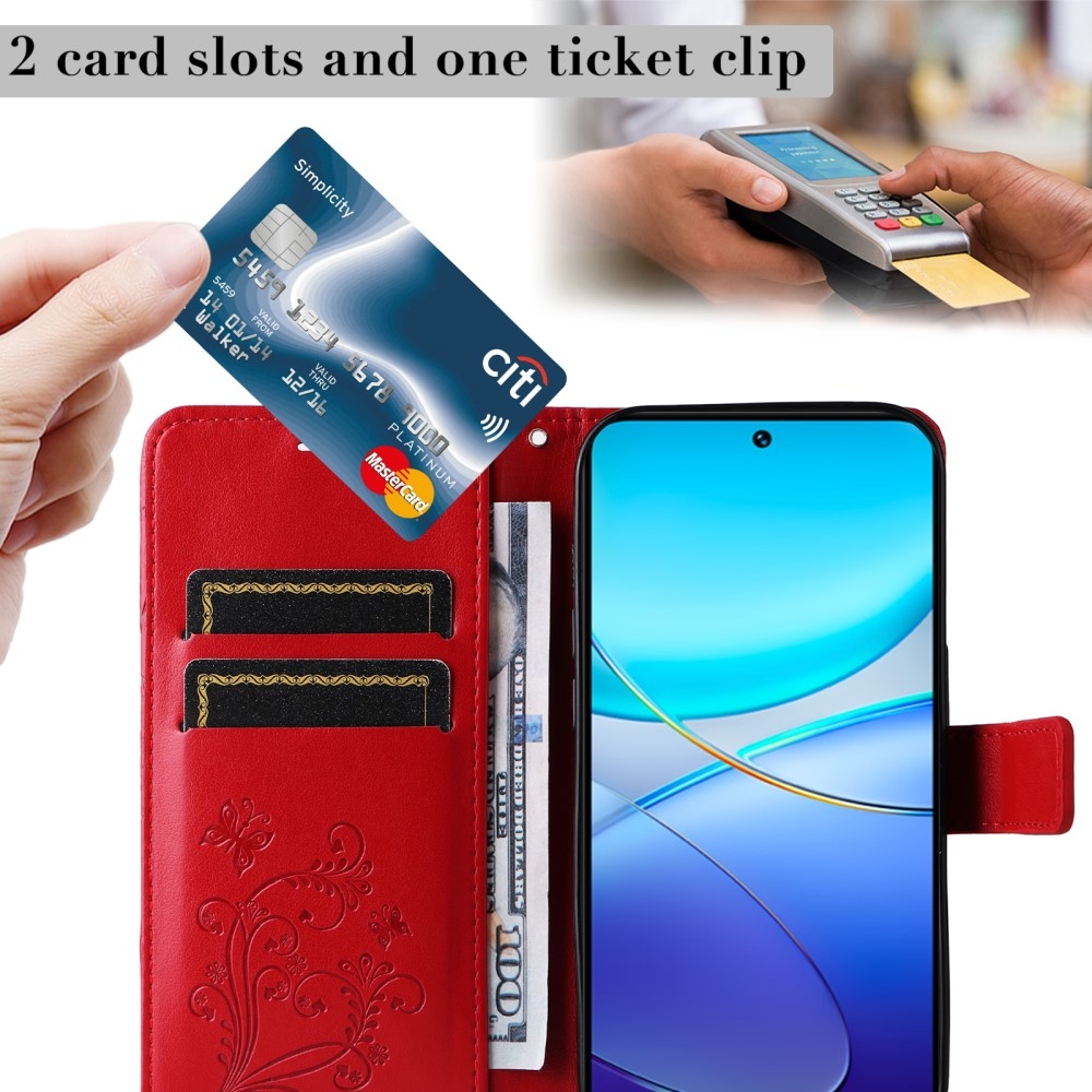 Nagy pillangó könyv tok a Vivo V40 SE 4G/5G-hez - piros