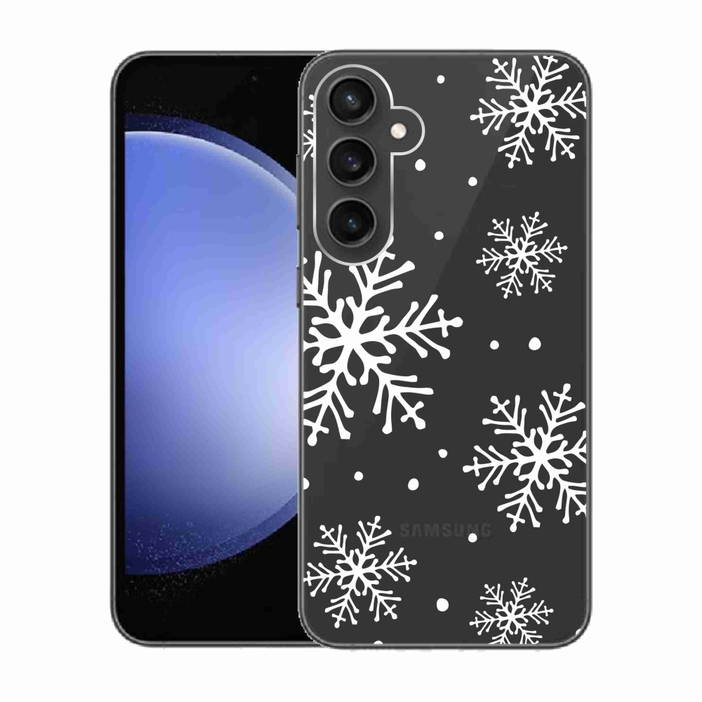 Zselés borítás mmCase Samsung Galaxy S23 FE készülékhez - fehér pelyhek átlátszó háttéren