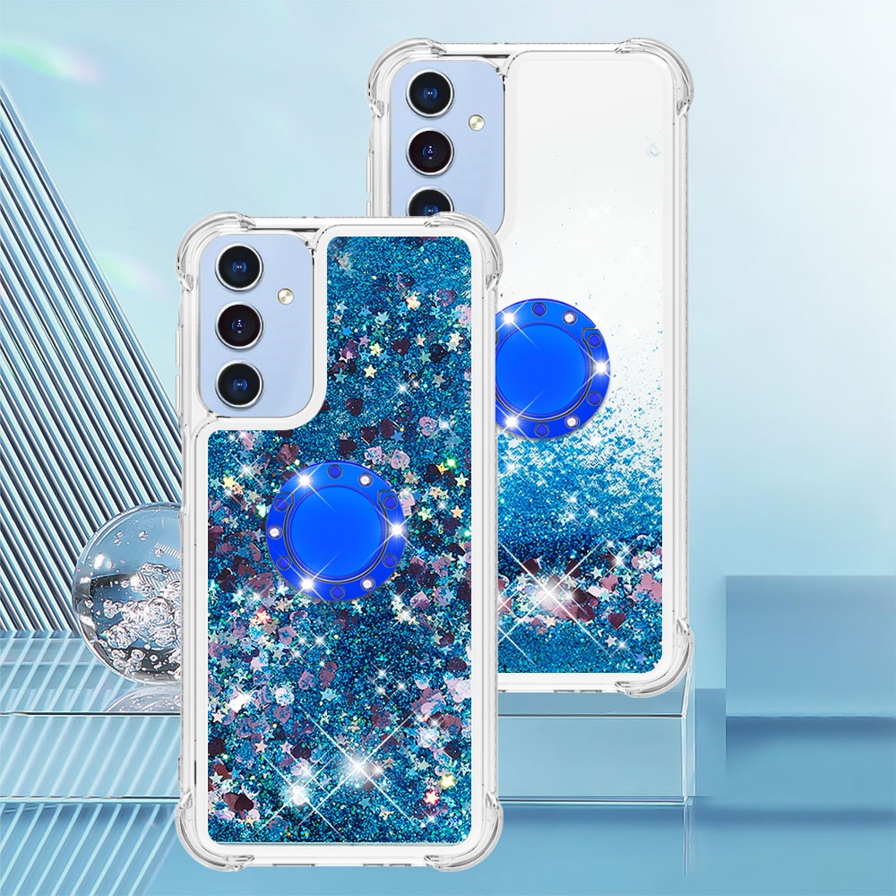 Glitt homokóra zselés tok ujjgyűrűvel Samsung Galaxy A17 4G/5G-hez - kék/szív