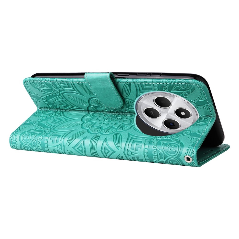 Napraforgó könyv tok Xiaomi Redmi 14C/Poco C75-hez - teal színű