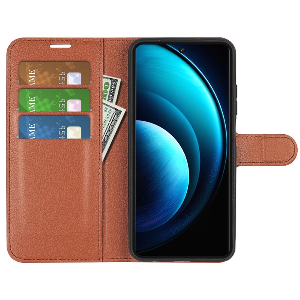 Litchi könyv tok a Vivo X100 Pro 5G-hez - barna színű