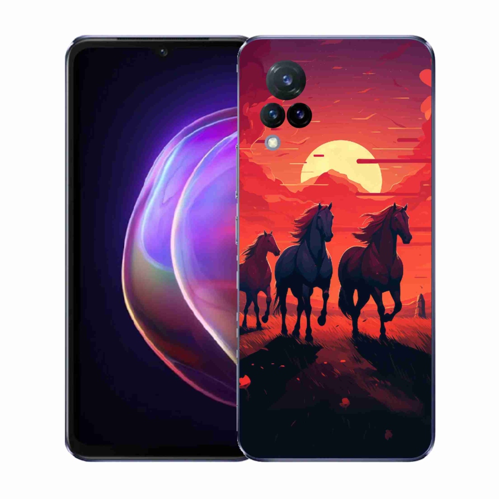 Gél borító mmCase a Vivo V21 4G/5G-hez - lovak és naplemente