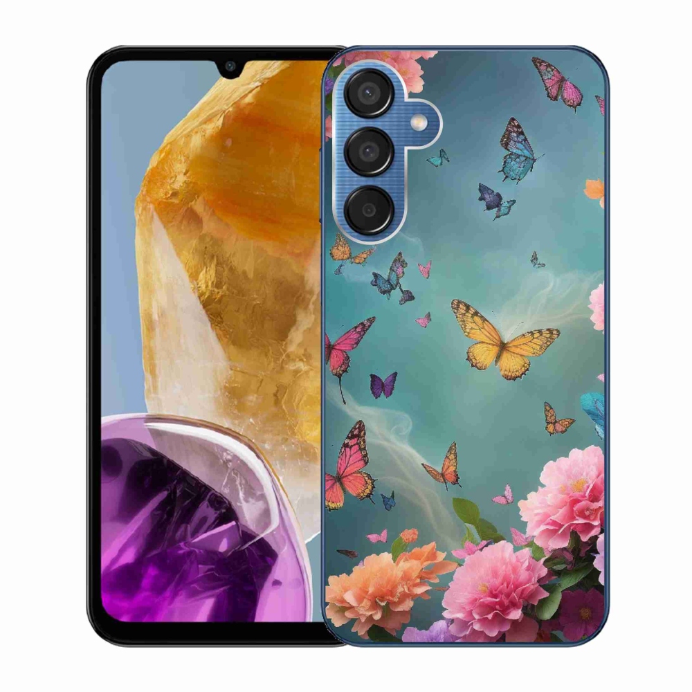 Gél borítás mmCase Samsung Galaxy M15 5G - színes virágok és pillangók