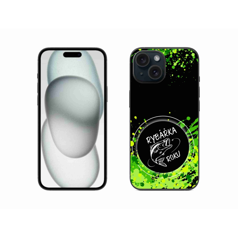 Zselés borító mmCase iPhone 15 készülékhez - Az év halászának fekete háttere