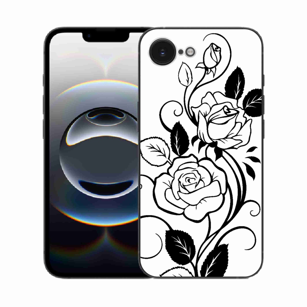 Zselés borítás mmCase iPhone 16e készülékhez - fekete és fehér rózsa