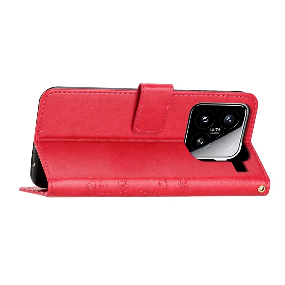 Virágok könyv tok Xiaomi 15 - piros