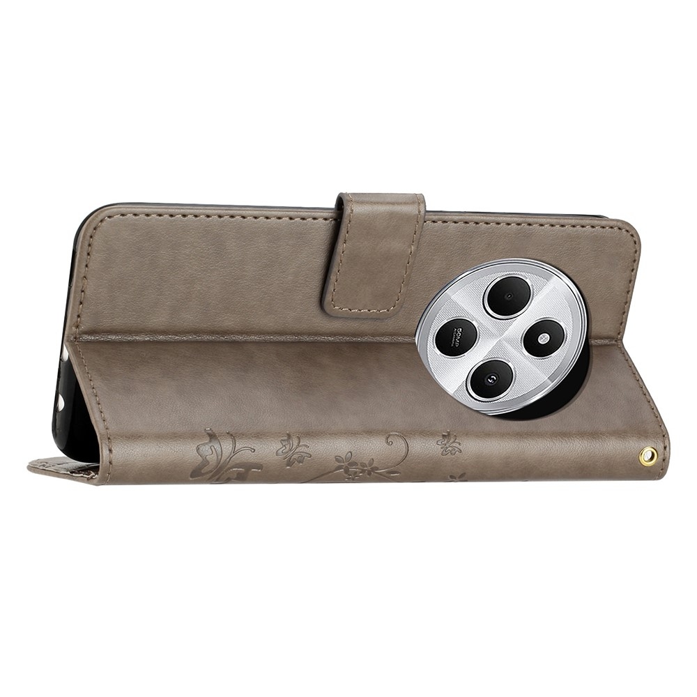 Virágok könyv tok Xiaomi Redmi 14C/Poco C75-hez - szürke