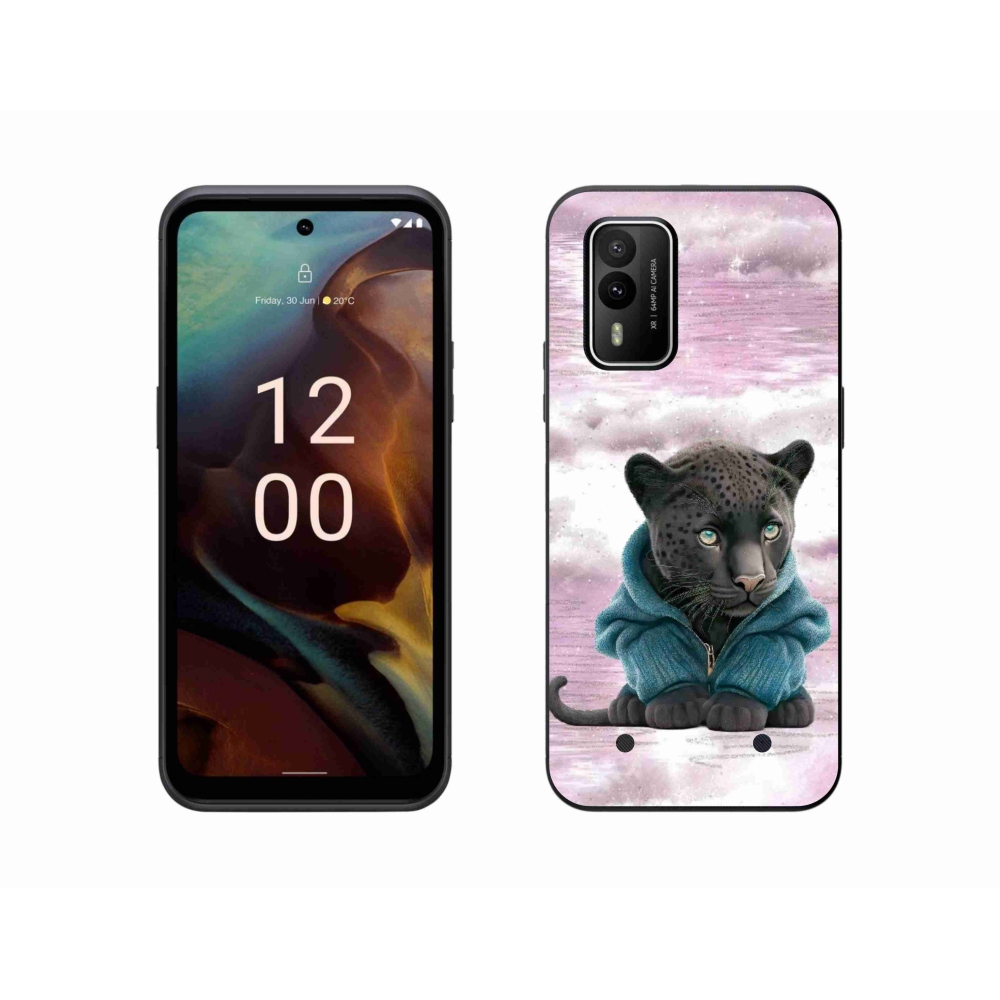 Zselés borítás mmCase a Nokia XR21 készülékhez - fekete párduc pulóverben