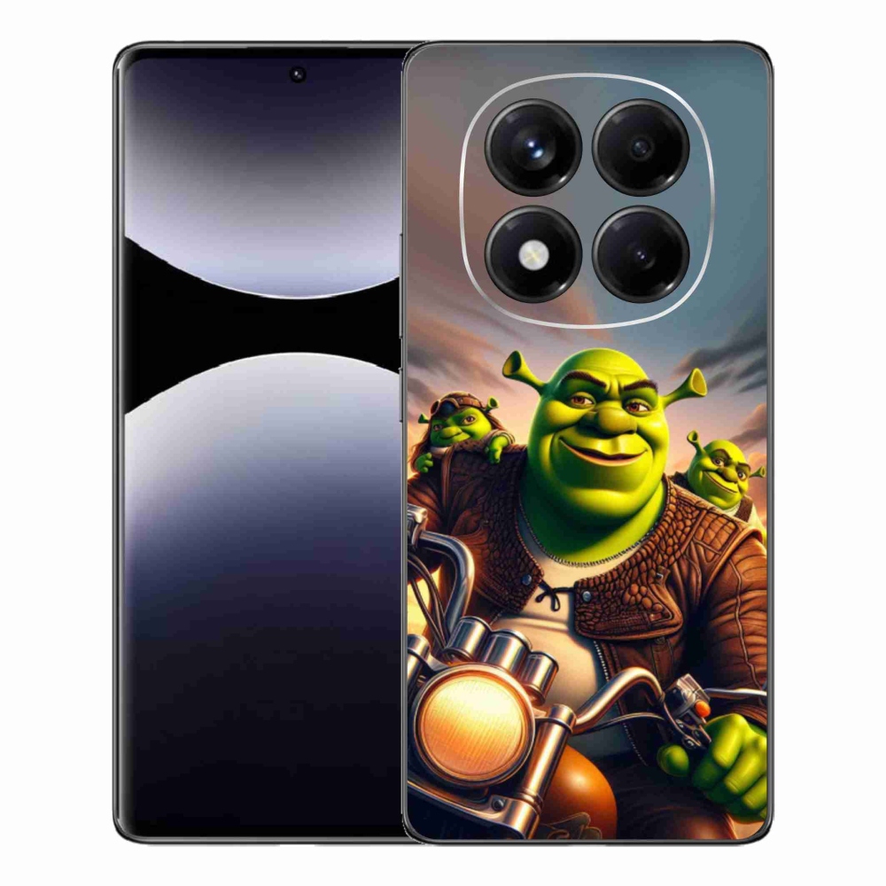 Zselés borítás mmCase a Xiaomi Redmi Note 14 Pro-hoz - Shrek egy motorkerékpáron