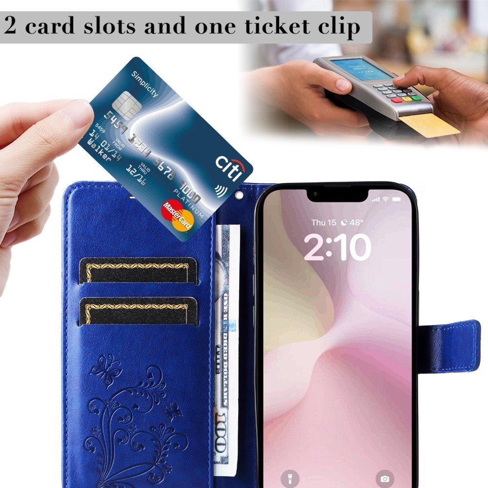 Nagy pillangó könyvtáska iPhone 16e készülékhez - kék