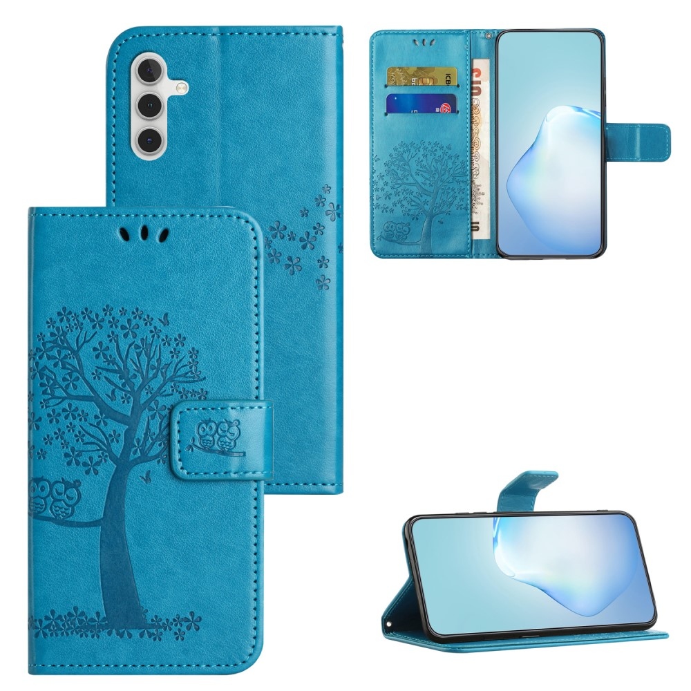 Fás könyv tok Samsung Galaxy A15 4G/5G készülékhez - kék