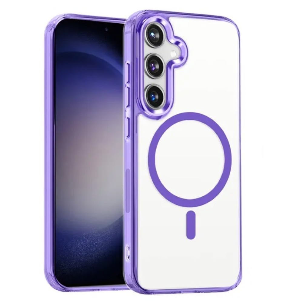 Átlátszó zselés tok fix hátlappal és MagSafe funkcióval Samsung Galaxy S24 készülékre - lila