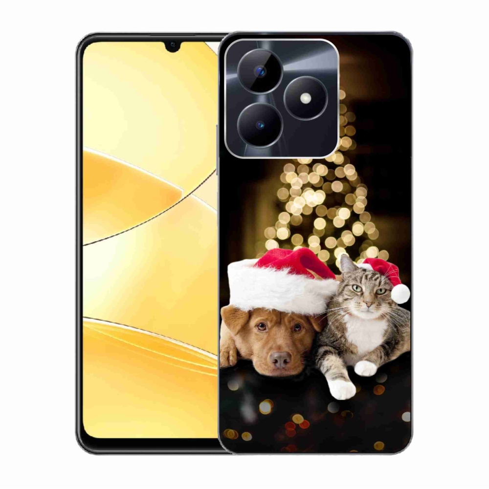 Zselés borító mmCase a Realme C51/C53 készülékhez - Karácsonyi kutya és macska