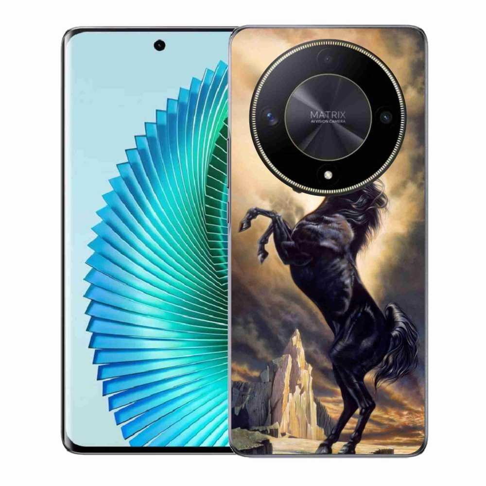 Zselés borítás mmCase a Honor Magic 6 Lite 5G számára - fekete rajzfilm ló