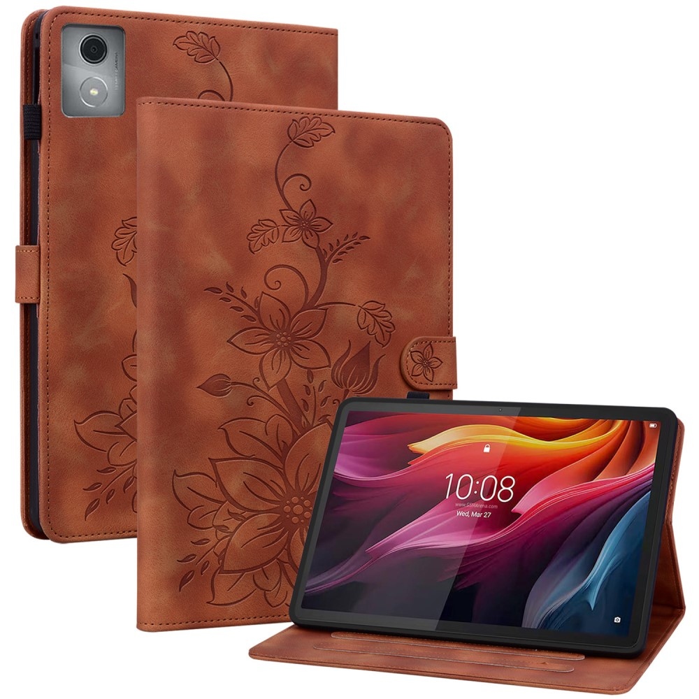 Virágok záró tok Lenovo Tab K11 Plus-hoz - barna