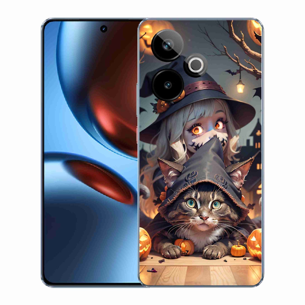 Rugalmas zselés tok mmCase képpel a Realme GT 7 5G/GT 7T 5G számára - boszorkány macskával