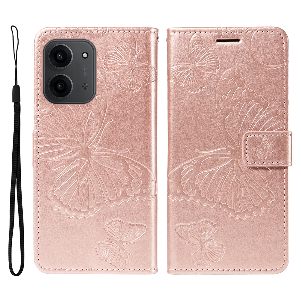 Nagy pillangó könyv tok Xiaomi Redmi 15C 4G/5G (173mm) - rózsaarany